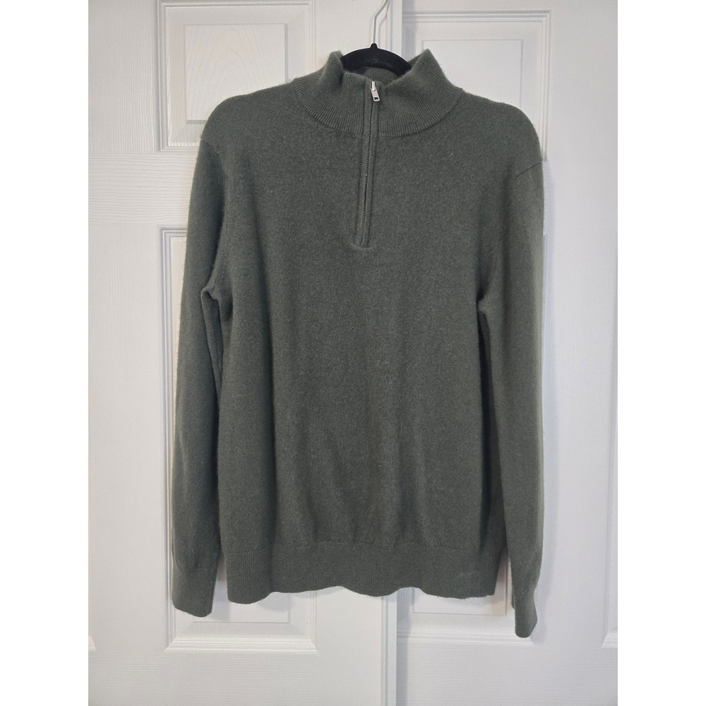 Quince Mongolian Cashmere Quarter Zip Sweater Mens Large Dark Olive Green